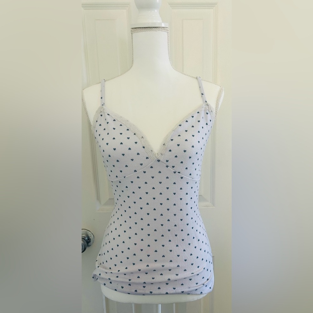 White Heart-Print Lace Camisole Top